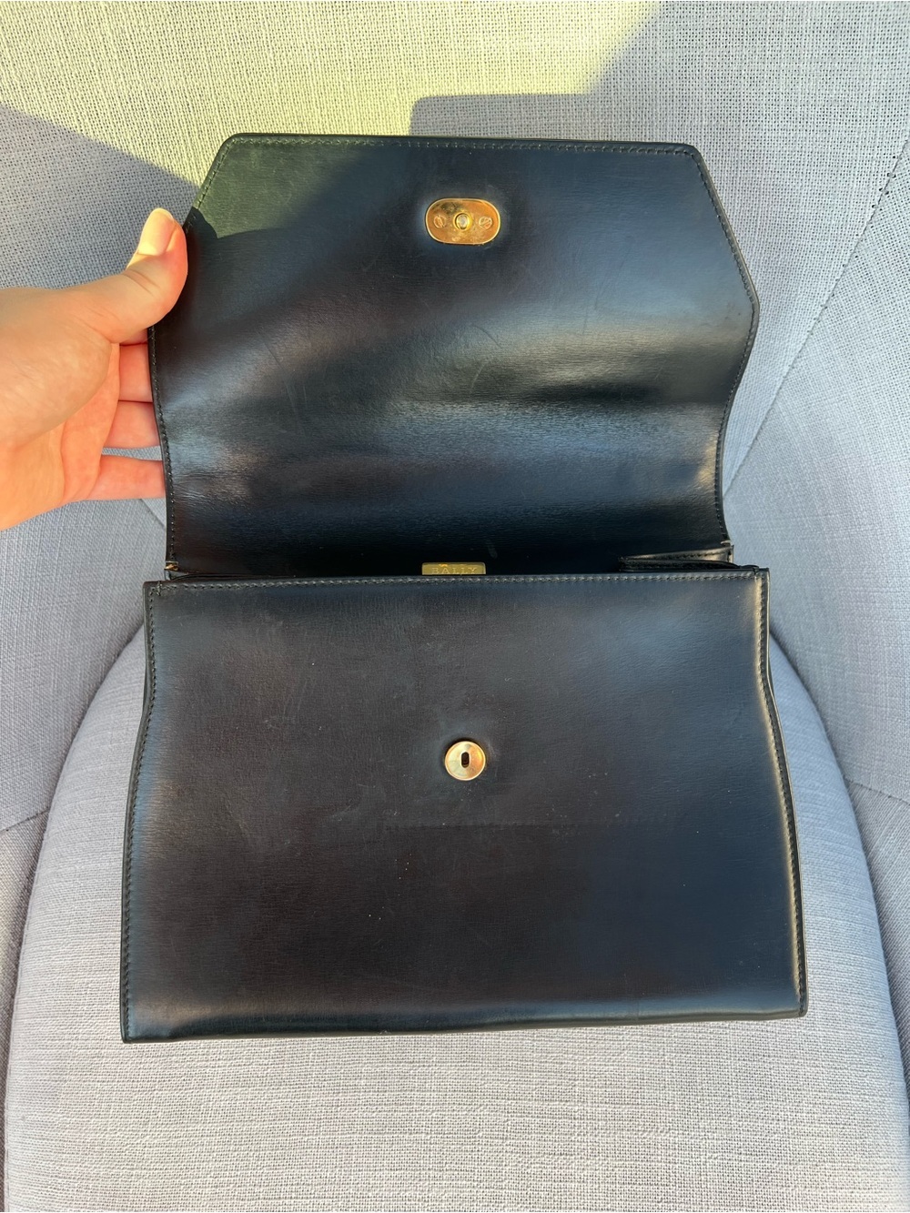 BALLY Vintage Leather 2Way Hand Shoulder Bag Purse Black - Picture 8 of 11